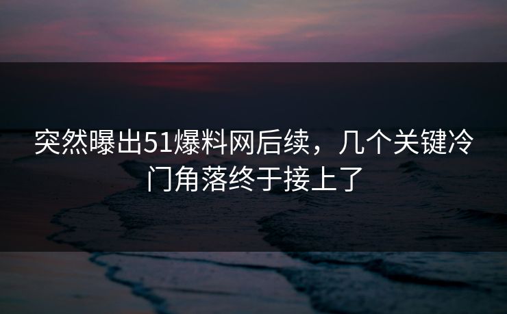 突然曝出51爆料网后续，几个关键冷门角落终于接上了